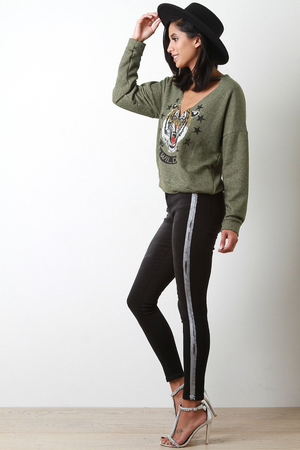Metallic Tuxedo Striped Skinny Denim Jeans