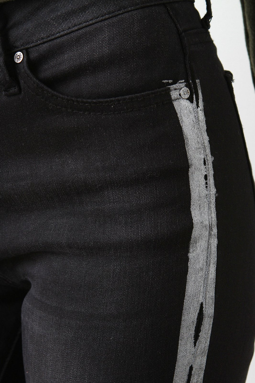 Metallic Tuxedo Striped Skinny Denim Jeans