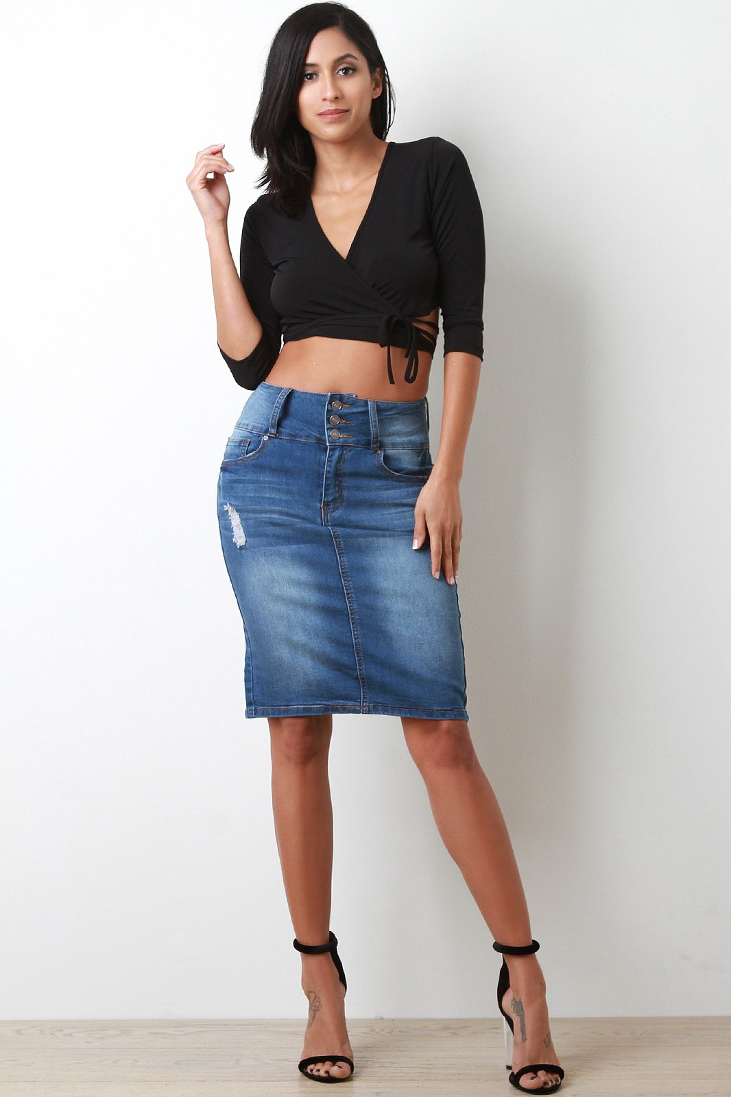 High Waisted Pencil Denim Skirt