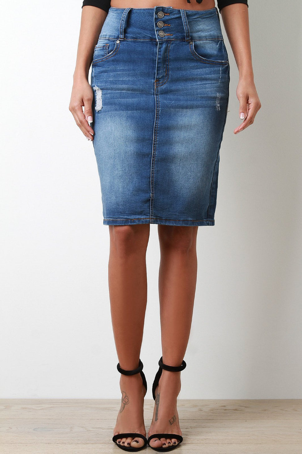 High Waisted Pencil Denim Skirt