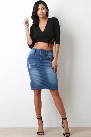High Waisted Pencil Denim Skirt