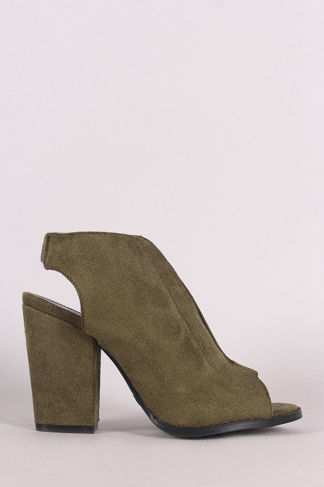 Qupid Suede Slingback Corset Peep Toe Chunky Heeled Booties