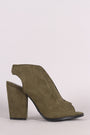Qupid Suede Slingback Corset Peep Toe Chunky Heeled Booties