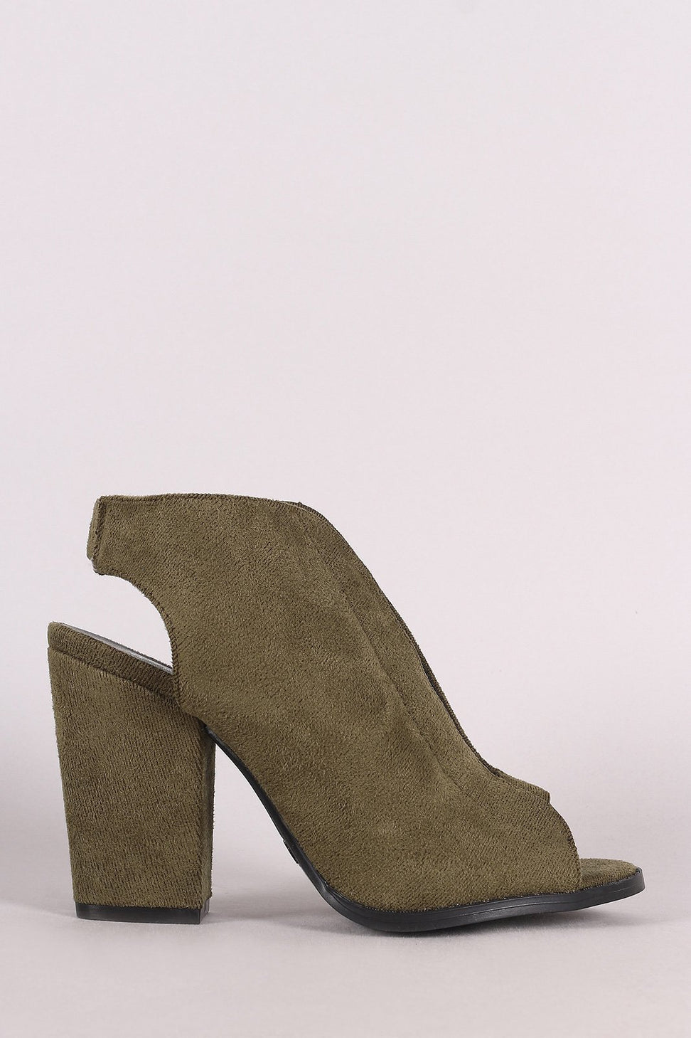 Qupid Suede Slingback Corset Peep Toe Chunky Heeled Booties