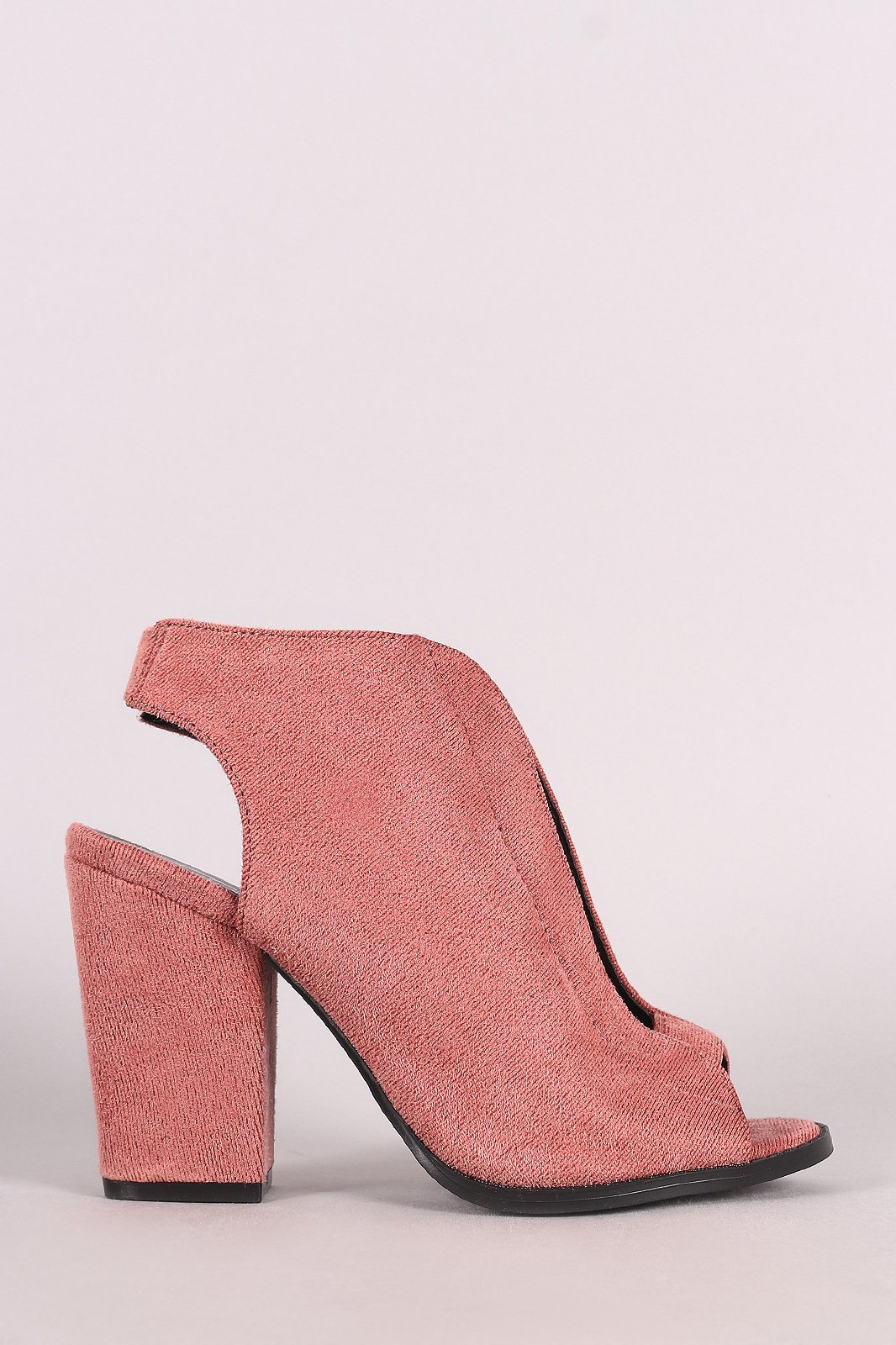 Qupid Suede Slingback Corset Peep Toe Chunky Heeled Booties