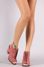 Qupid Suede Slingback Corset Peep Toe Chunky Heeled Booties