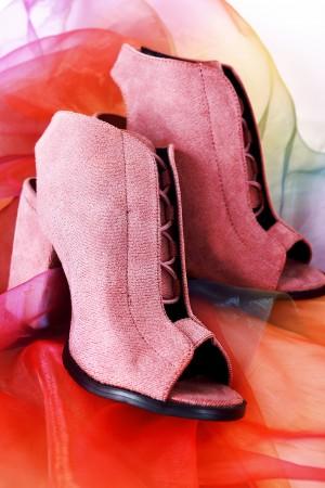 Qupid Suede Slingback Corset Peep Toe Chunky Heeled Booties