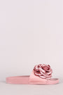 Qupid Satin Rosette Applique Slide Sandal