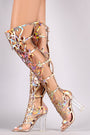 Holographic Caged Cutout Over-The-Knee Gladiator Heel