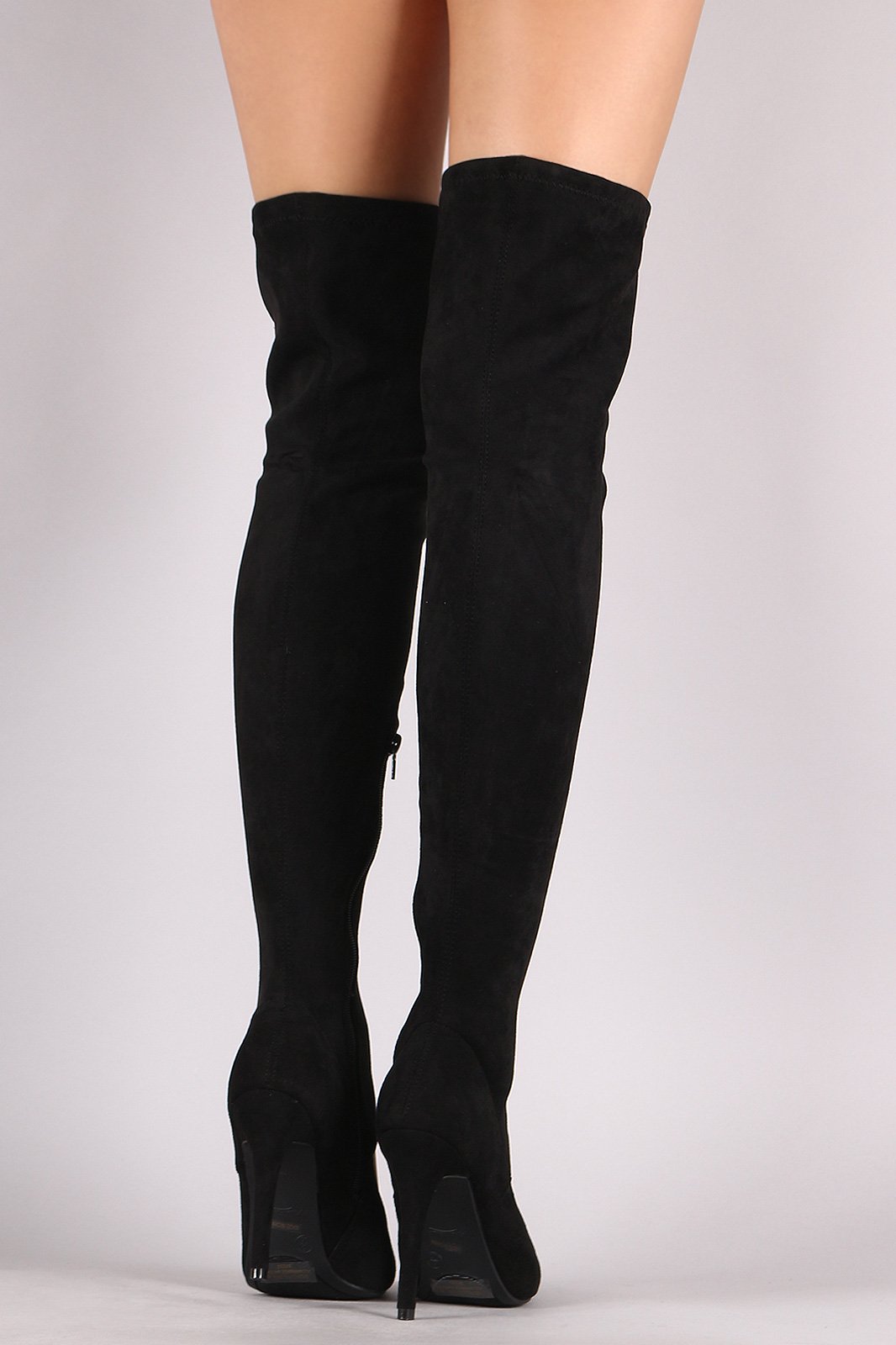 Anne Michelle Suede Cutout Stiletto Over-The-Knee Boots