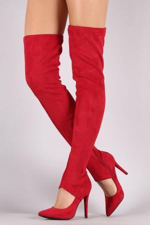Anne Michelle Suede Cutout Stiletto Over-The-Knee Boots