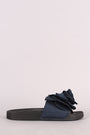 Bamboo Satin Oversized Rosette Applique Slide Sandal