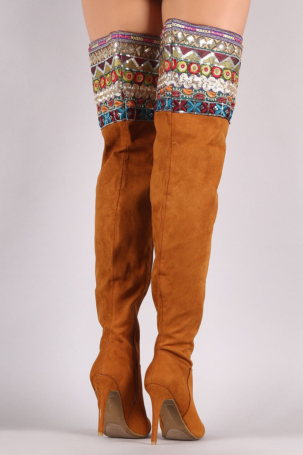 Anne Michelle Embellished Suede Pointy Toe Stiletto OTK Boots