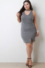 Ribbed Knit Keyhole Mock Neck Envelope Midi Dress
