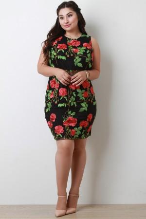 Embroidered Floral Mesh Sleeveless Midi Dress