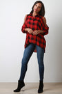 Plaid Open Shoulder Button Up High-Low Top