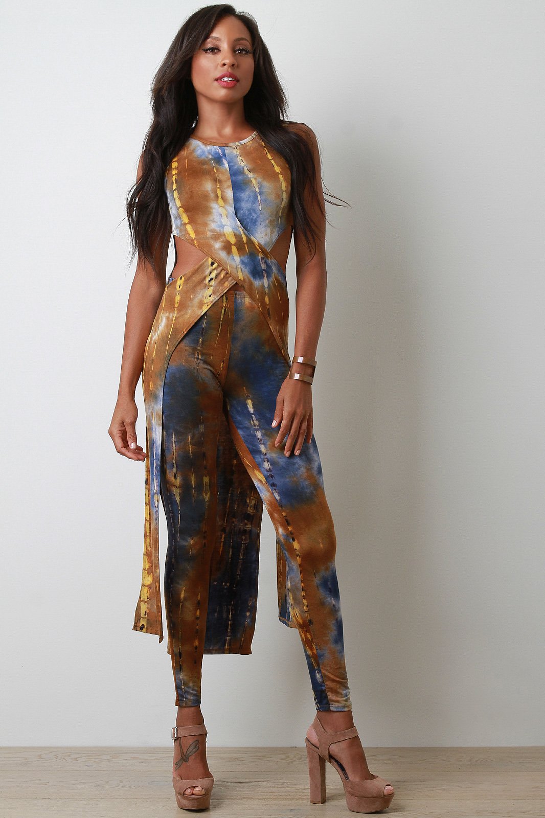 Tie Dye Jersey Knit Maxi Top With High Rise Leggings Set