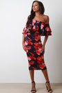 Floral Tier Ruffle Off-The-Shoulder Bodycon Midi Dress