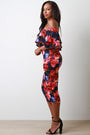 Floral Tier Ruffle Off-The-Shoulder Bodycon Midi Dress