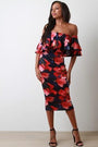 Floral Tier Ruffle Off-The-Shoulder Bodycon Midi Dress
