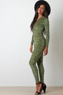 Mesh With Geo Pattern Velvet Long Sleeves Jumpsuit