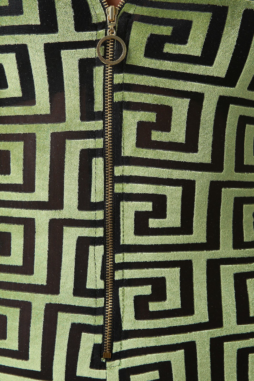 Mesh With Geo Pattern Velvet Long Sleeves Jumpsuit