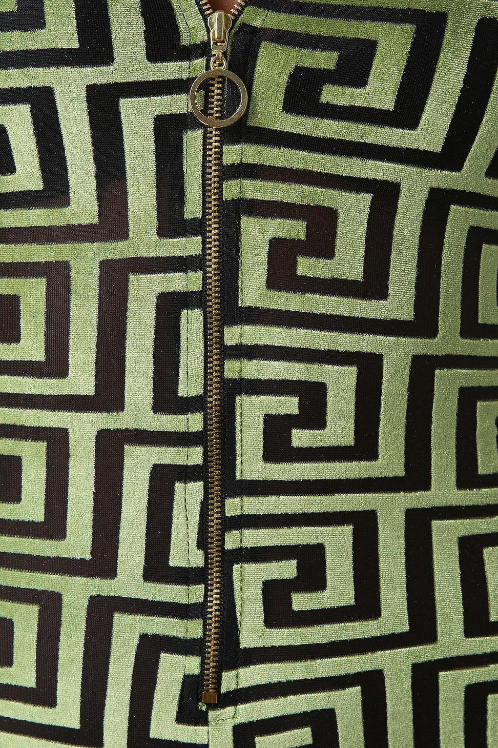 Mesh With Geo Pattern Velvet Long Sleeves Jumpsuit