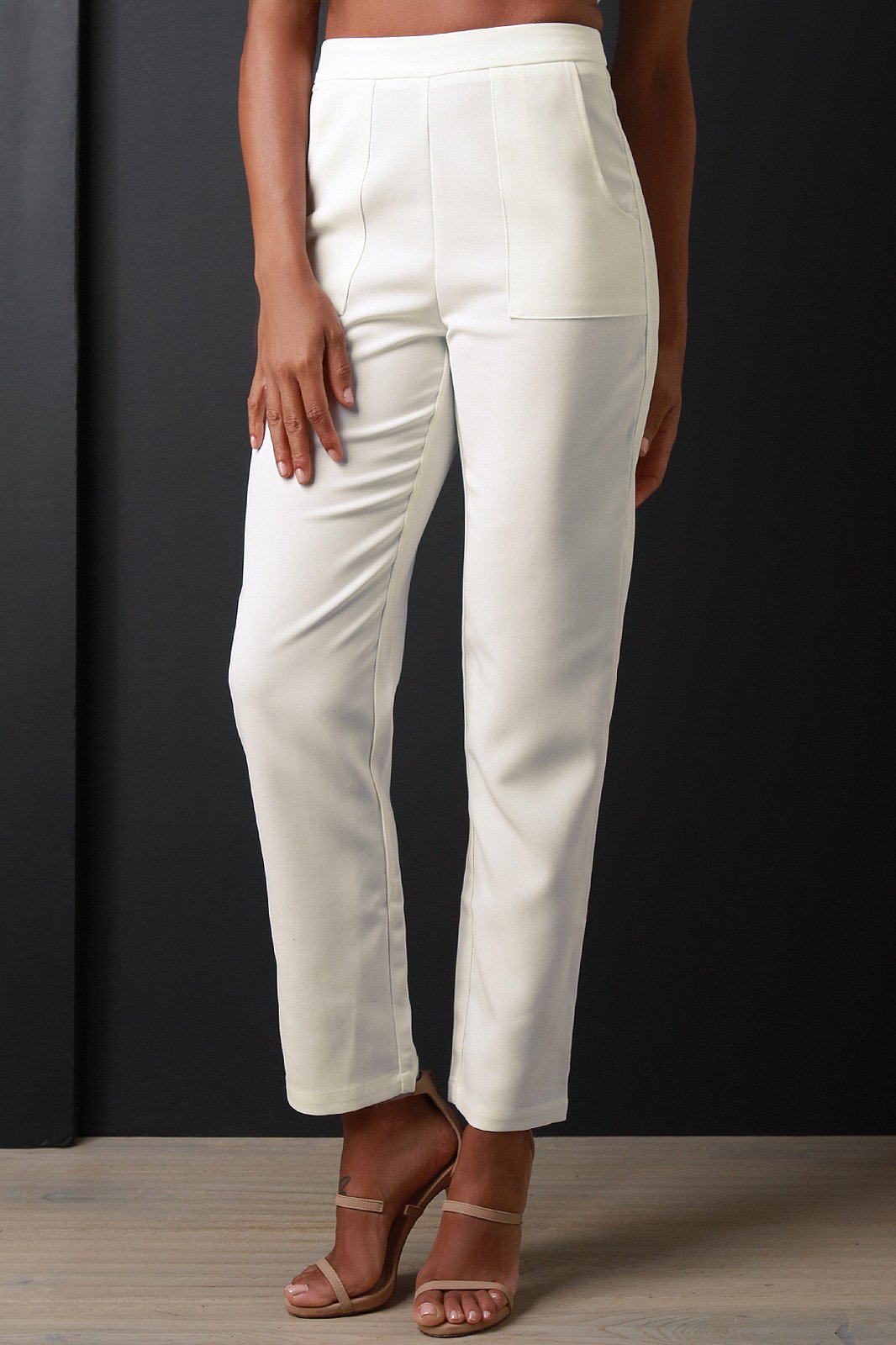 Textured Knit High Waist Slim Ankle Pants