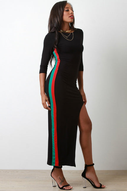 Designer Striped High Slit Maxi Dress - NoveltyOne