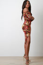 Printed Off The Shoulder Long Sleeve Midi Dress