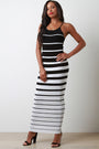 Striped Ribbed Knit Crisscross Back Maxi Dress