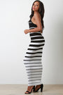 Striped Ribbed Knit Crisscross Back Maxi Dress