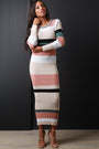 Striped Knit Long Sleeve Bodycon Maxi Dress