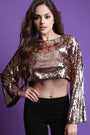 Iridescent Sequins Long Bell Sleeve Crop Top