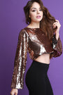 Iridescent Sequins Long Bell Sleeve Crop Top