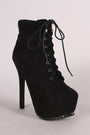 Suede Sweater Cuff Platform Combat Lace-Up Heeled Booties