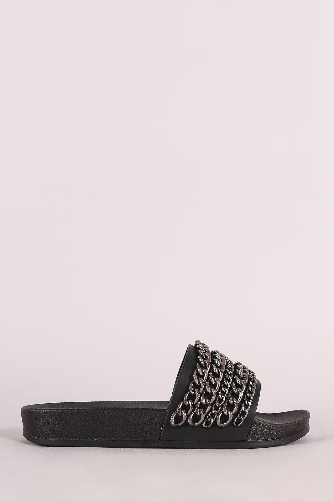 Chain Embellished Open Toe Slide Sandal