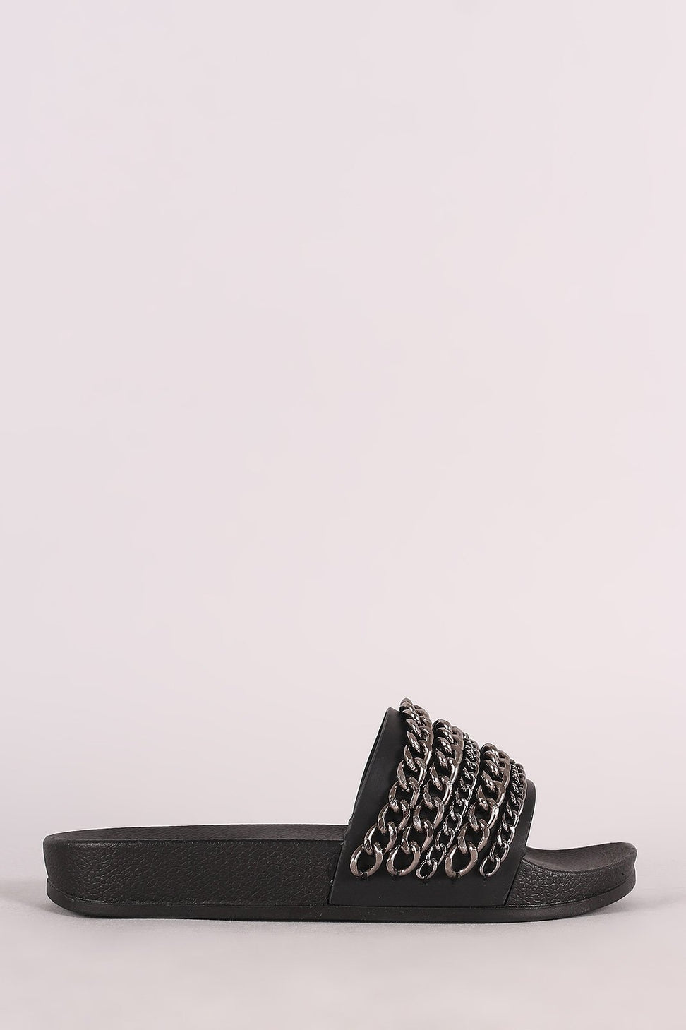 Chain Embellished Open Toe Slide Sandal