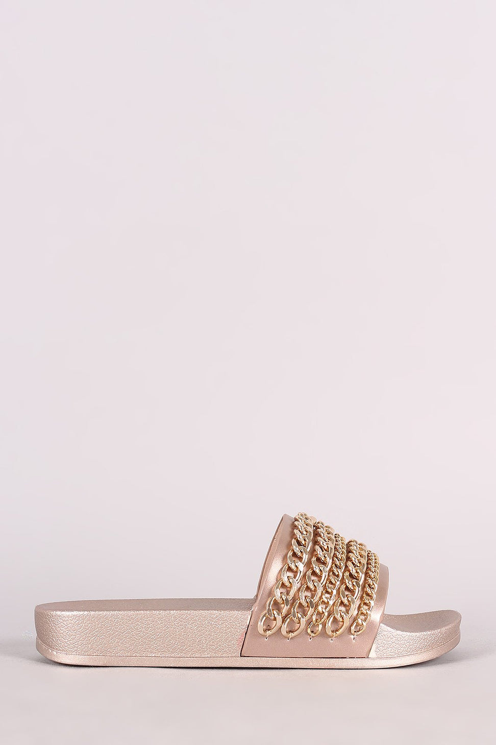 Chain Embellished Open Toe Slide Sandal