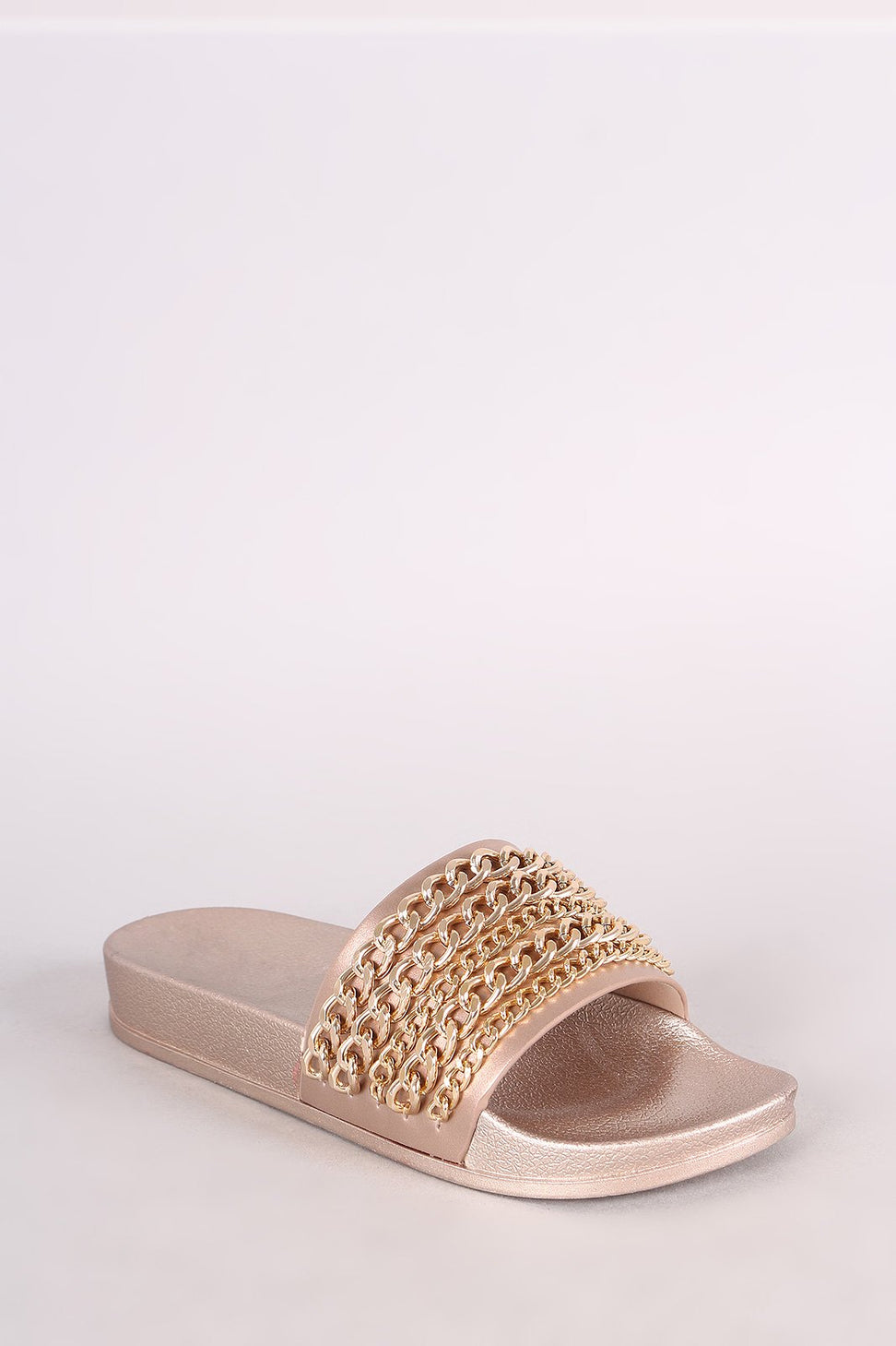 Chain Embellished Open Toe Slide Sandal