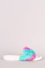 Rainbow Faux Fur Open Toe Slide Sandal