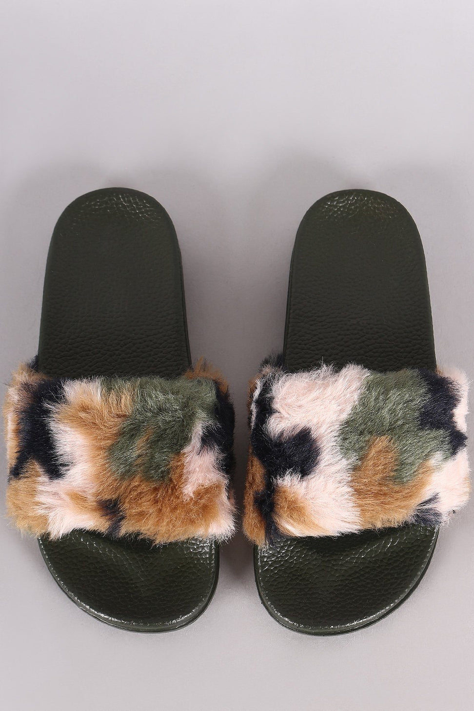 Camouflage Faux Fur Open Toe Slide Sandal