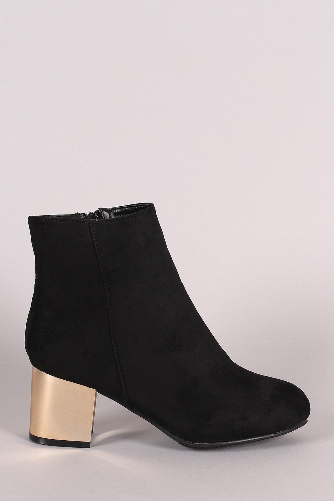 Bamboo Suede Metallic Block Heeled Ankle Boots
