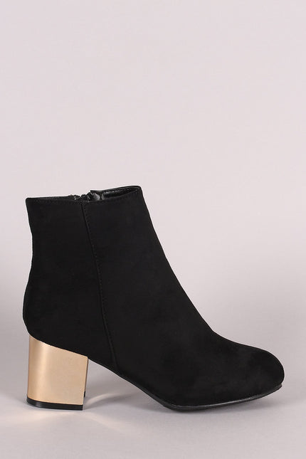 Bamboo Suede Metallic Block Heeled Ankle Boots