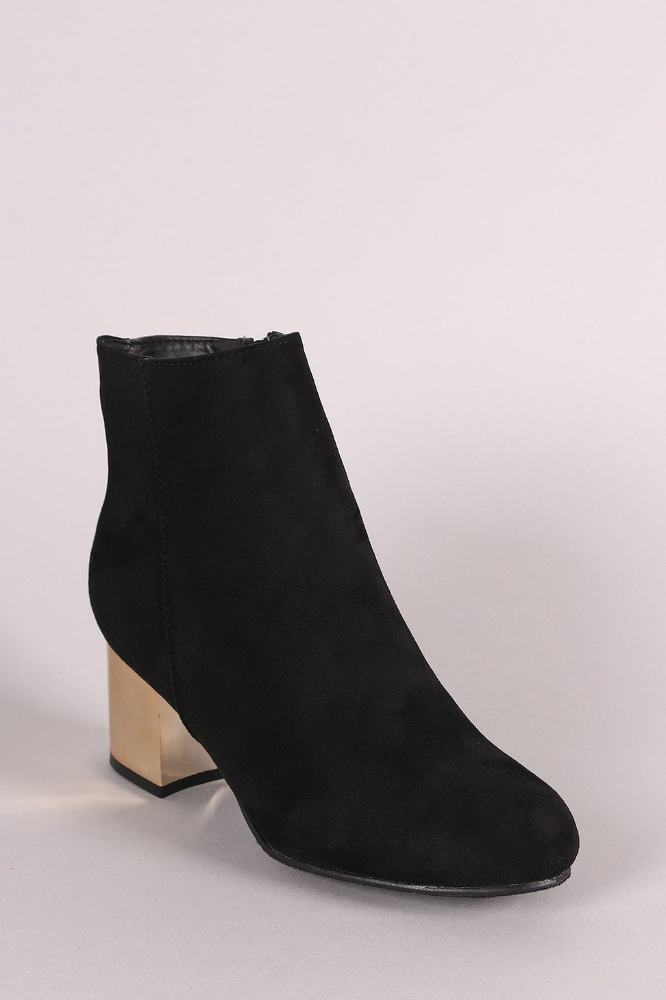 Bamboo Suede Metallic Block Heeled Ankle Boots