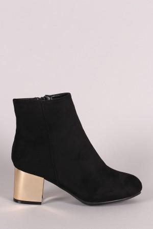 Bamboo Suede Metallic Block Heeled Ankle Boots