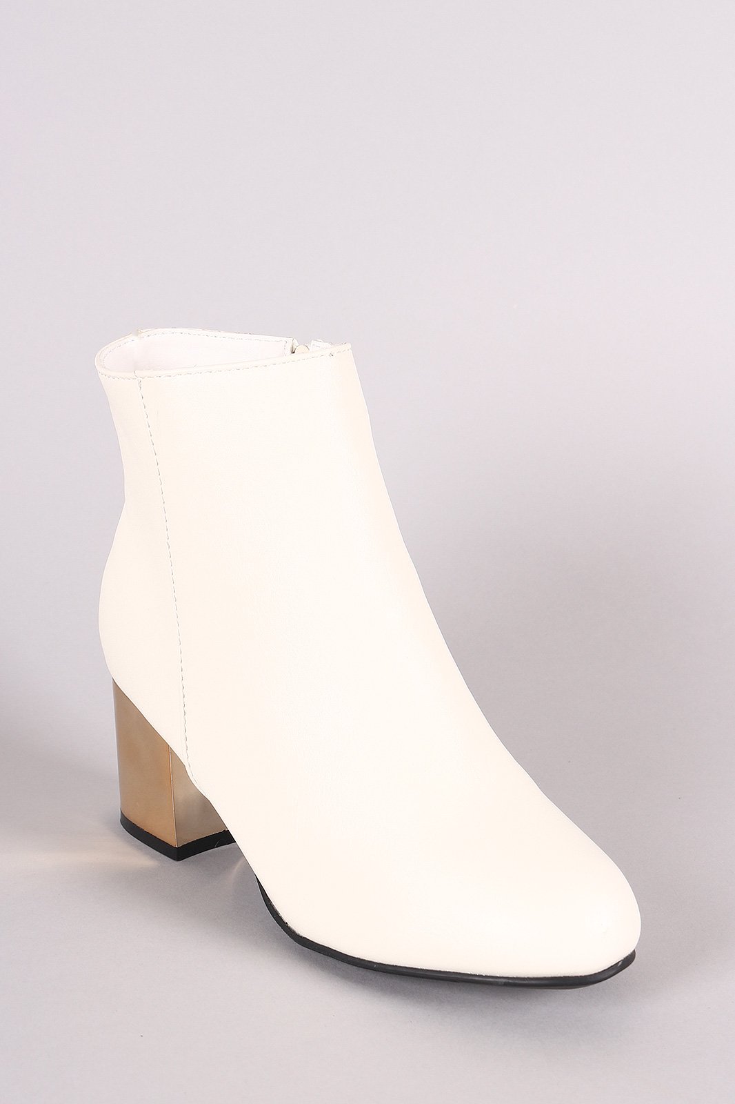 Bamboo Crinkle Metallic Block Heeled Ankle Boots