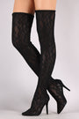 Anne Michelle Floral Lace Pointy Toe Stiletto Over-The-Knee Boots
