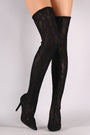 Anne Michelle Floral Lace Pointy Toe Stiletto Over-The-Knee Boots