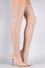 Anne Michelle Floral Lace Pointy Toe Stiletto Over-The-Knee Boots